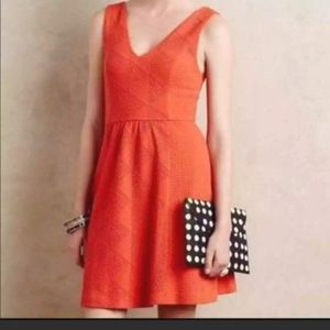 Maeve Anthropologie Orange Textured Cutout Dress Party Knee Length